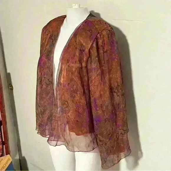 VTG French Action By Miami Explosion Open Front Chiffon Kimono Jacket Womens S/M - Picture 7 of 9